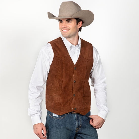 Cripple Creek Mens Chocolate Boar Suede Leather Western Snap Front Vest XL
