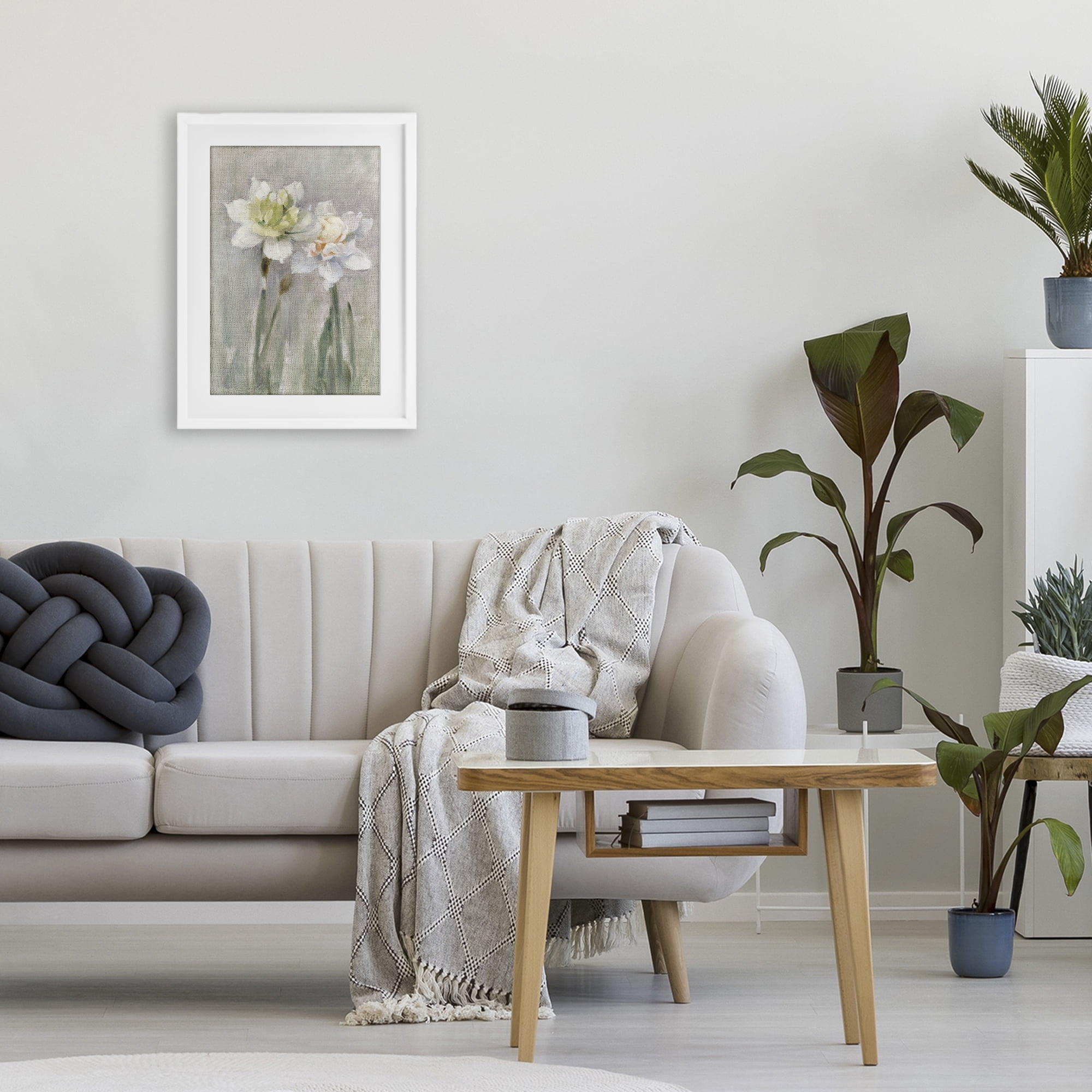 Stupell Industries Twin White Daffodils White Framed Print Under Glass, design by Stellar Design Studio