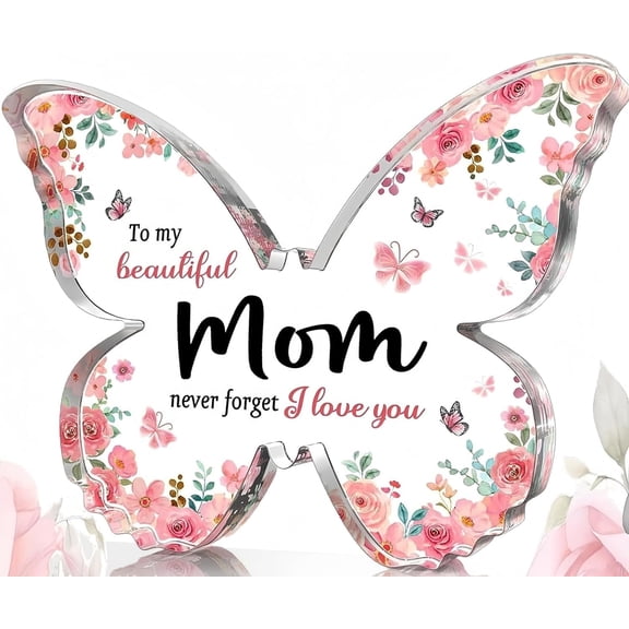 JUMRHFAN Gifts for Mom,Valentines Day Gifts for Her, Mom Gifts from Daughter Son,Mothers Day Thanksgiving Christmas Birthday Gifts for Mom, 5x3.9 inch Butterfly Shaped Acrylic Keepsake