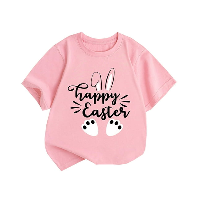 MIASHUI T-Shirt Graphique à Manches Courtes pour Filles, Col Rond, Vêtements pour Garçons, Rose, 4-5 Ans