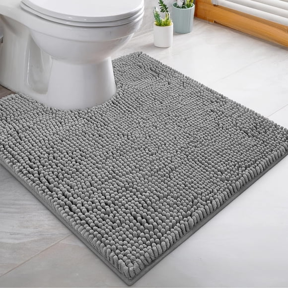 Alfombra de baño Luxurux en forma de U de microfibra de chenilla gris claro