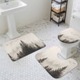 thumbnail image 3 of Watercolor Forest Bird Bathroom Rugs Set Retro Obscure Landscape Non Slip Absorbent Soft Bath Mats 3 Piece Set with Bathroom Rug, U-Shaped Floor Mat, Toilet Seat Cover Large Size, 3 of 9