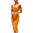 thumbnail image 1 of Vestido PRETTYGARDEN 2025 Verano Hombros Descubiertos Fruncido Amarillo Talla L, 1 of 8