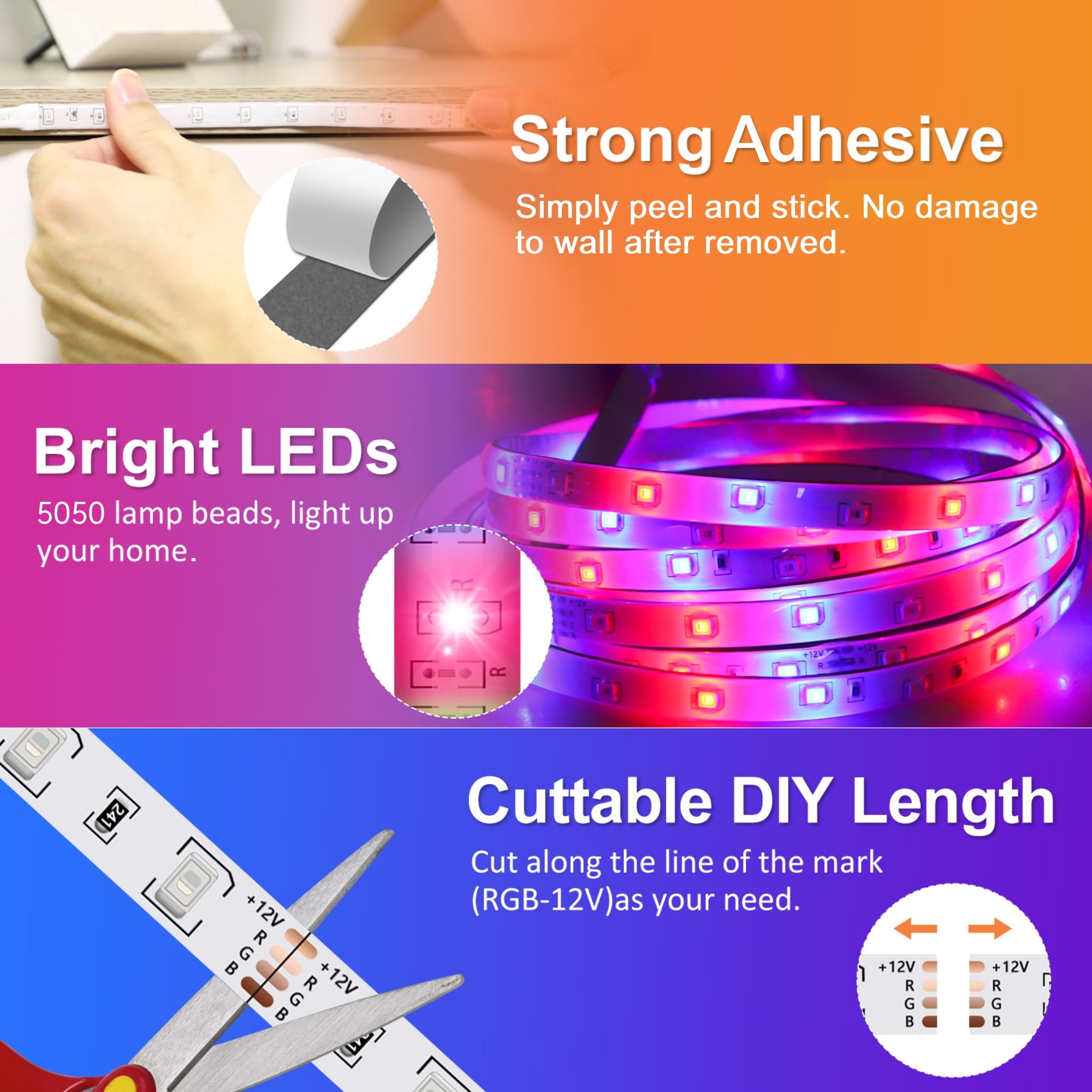 TSV 32.8ft LED Strip Light 5050 RGB with Remote, Waterproof for Home Bedroom Indoor Outdoor Decor