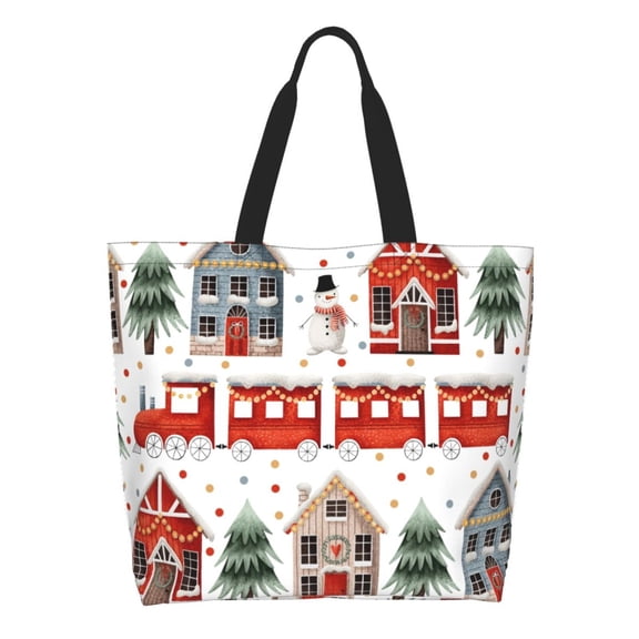 Easygdp Christmas Houses Tote Bags for Women,Women Travel Shoulder Bags Handbags，Big Capacity Shopping Work Bag