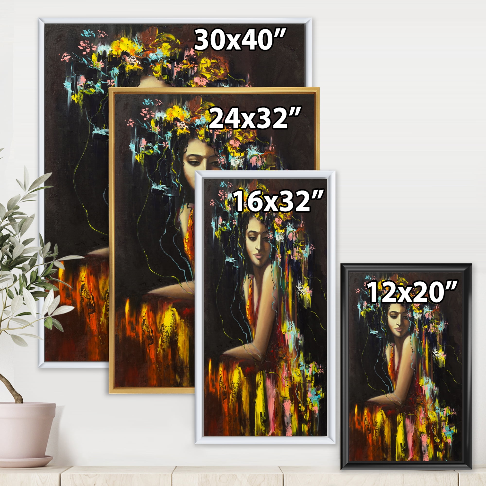 Designart 'Modern Portrait Of A Young Girl' Modern Framed Canvas Wall Art Print