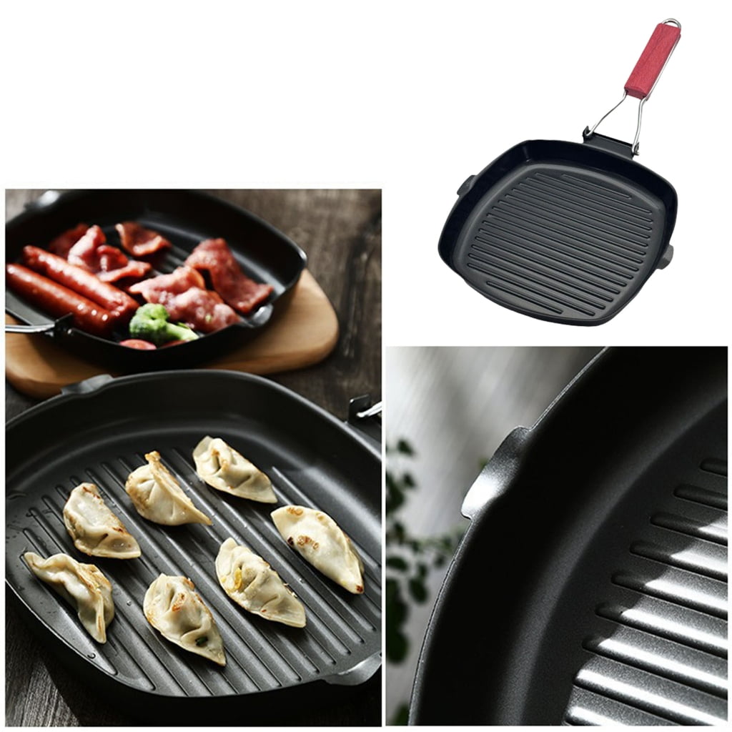 Large Nonstick Grilling Pans Foldable Dish Pans Steak Pans Refined Iron Texture Suitable for Stovetops Easy Cooking