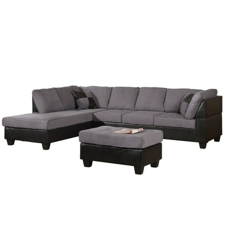 Master Furniture Sectional Sofa Modern Fabric Microfiber Faux Leather Sectional Sofa 3Pc, Gray Color: Sofa,Chaise and (Best Microfiber Sectional Sofas)