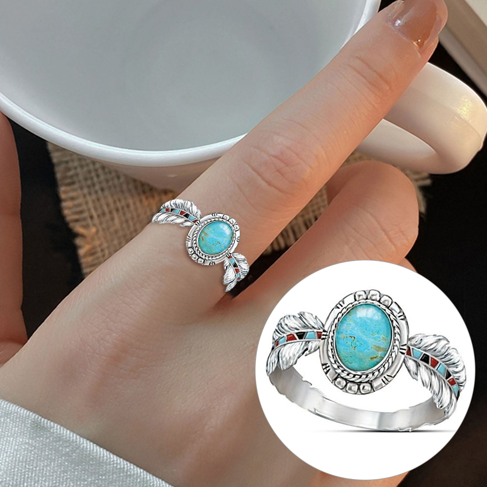 Ethnic Style Simple Statement Vintage Ring Women Turquoise Eagle