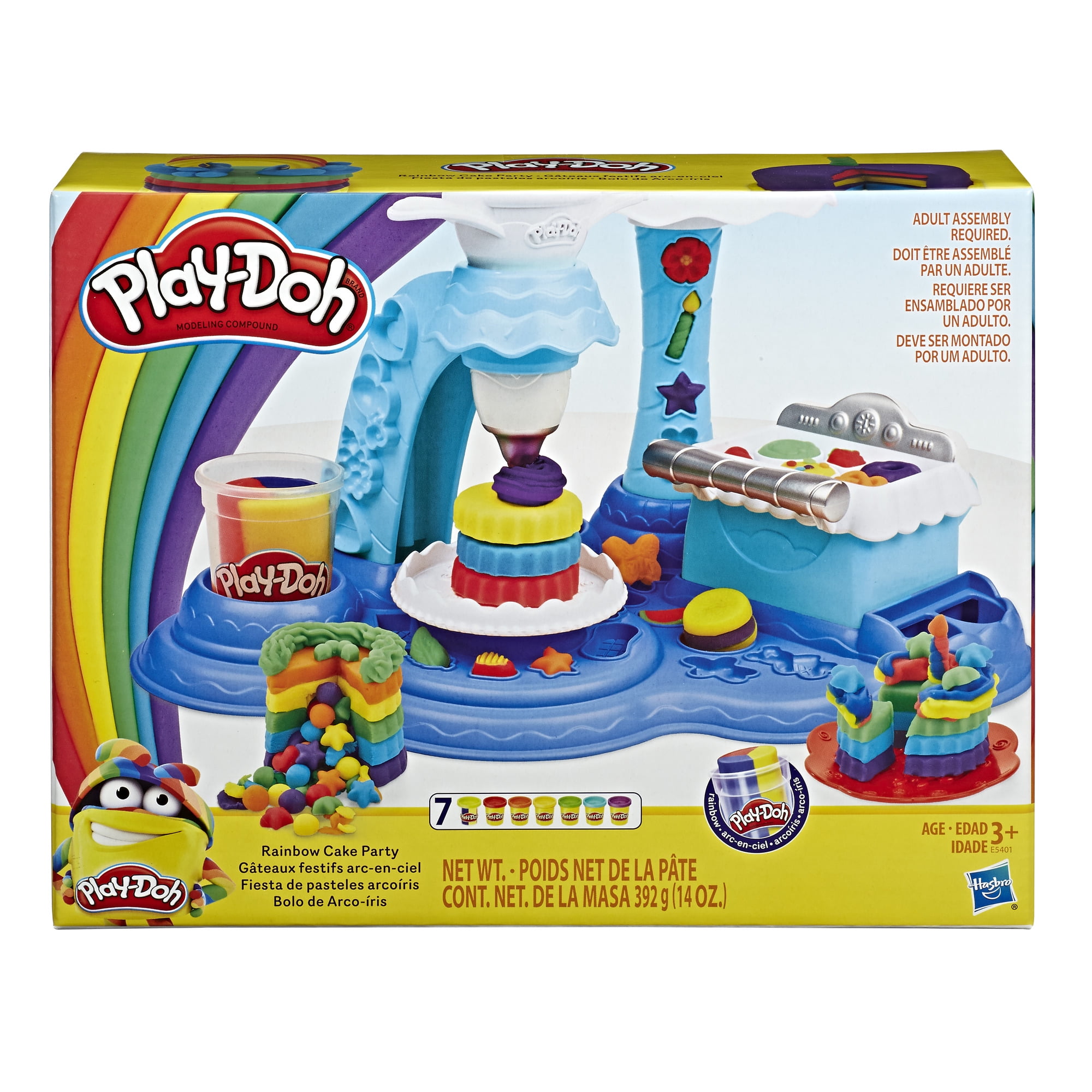 Play-Doh Rainbow Cake Party Set with 7 Non-Toxic Colors Featuring 3-in-1 Rainbow Compound