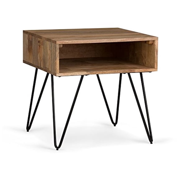 Simpli Home Hunter SOLID MANGO WOOD Metal 22 " W Square Industrial End Side Table in Natural