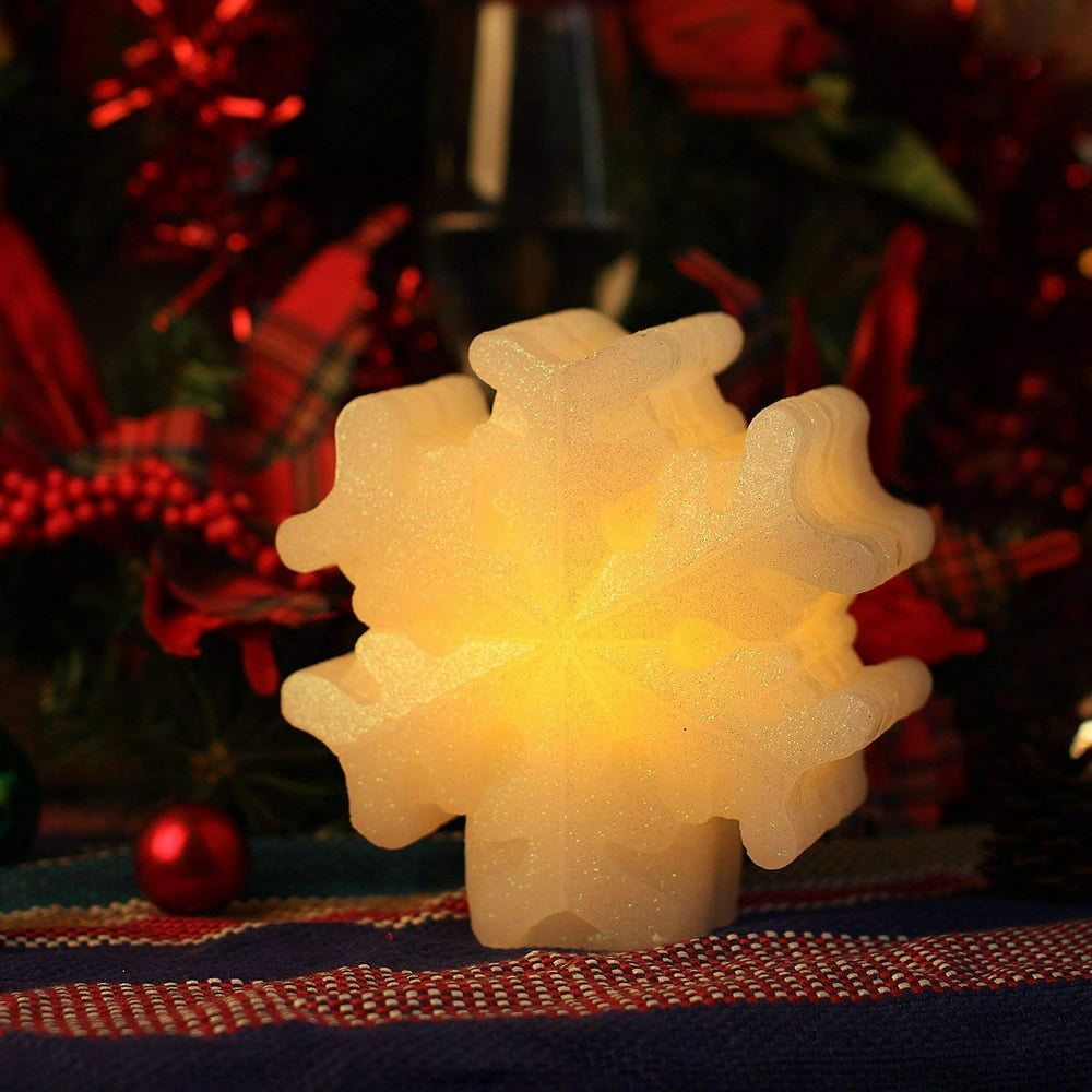 Christmas LED Candle with Timer, White Snowflake for Home Party or