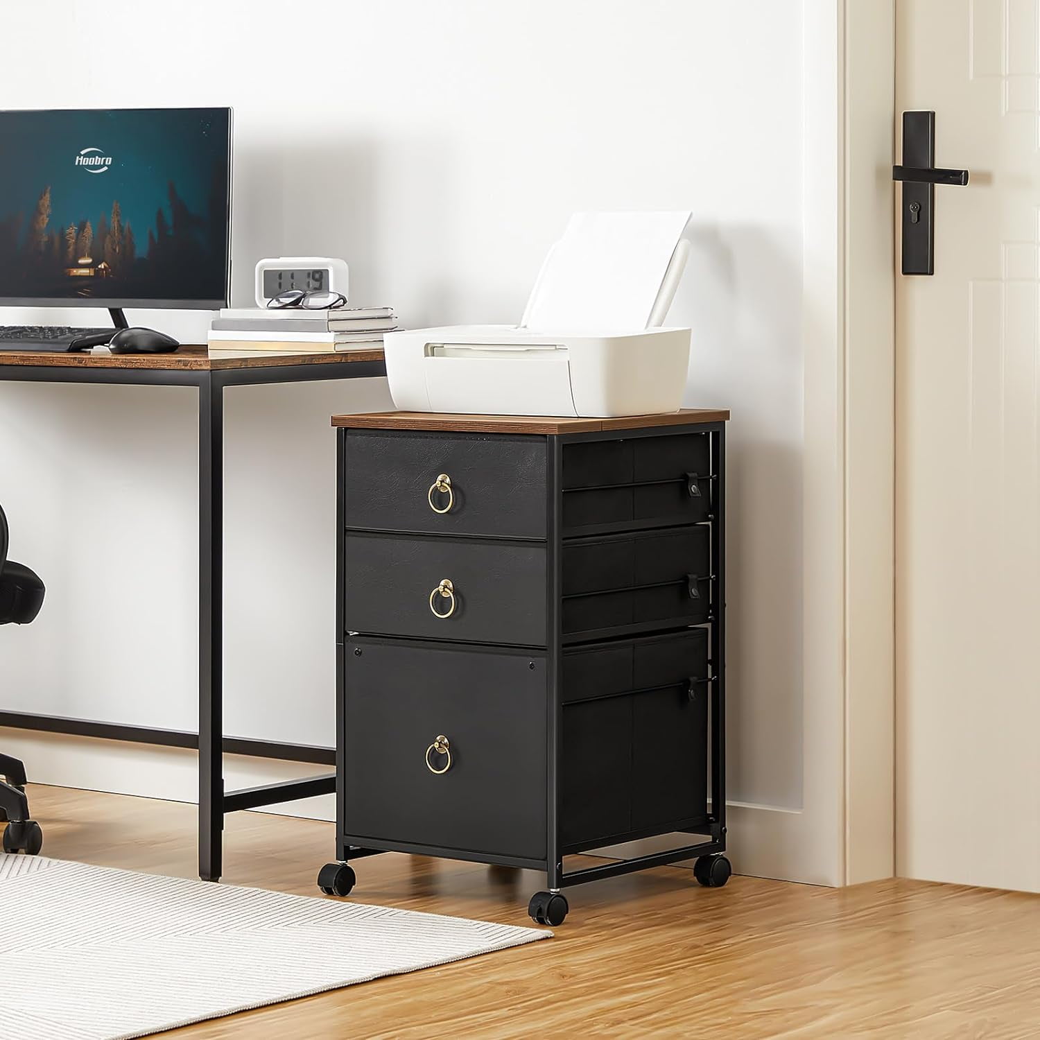 3-Drawer Mobile File Cabinet, Vertical Filing Cabinet, Under Desk Storage Drawers for Home Office, Rolling Printer Stand, A4/Letter-Sized, Nonwovens Drawer, Rustic Brown and Black BFK30WJ01