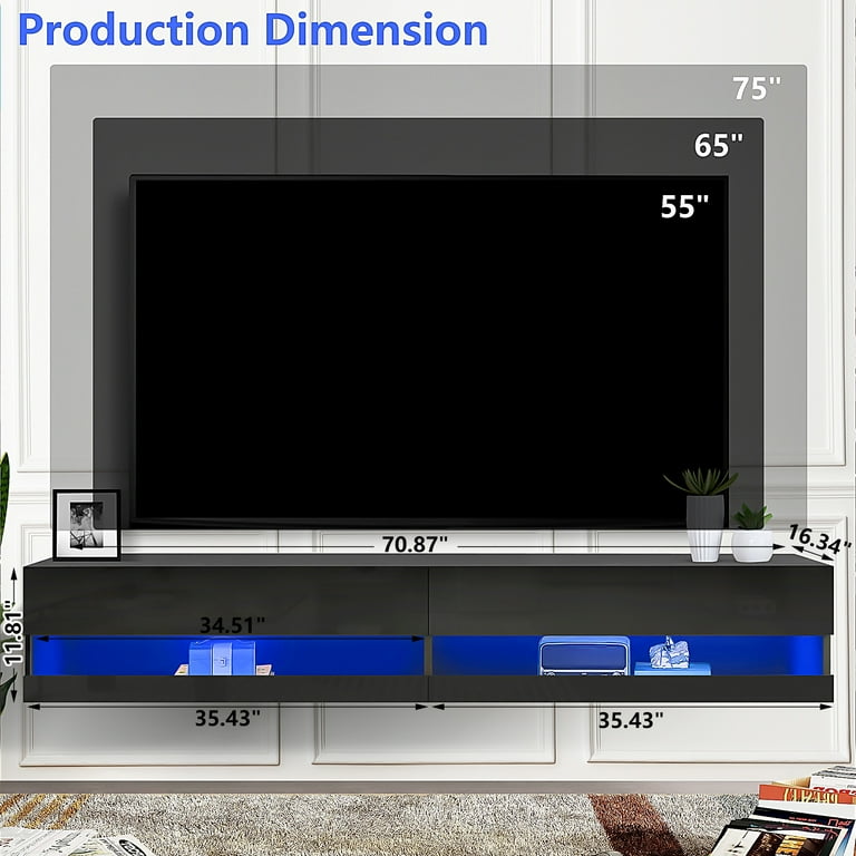 Paproos 75 inch Floating TV Stand with LED Lights, Wall Paproos 75 inch Floating TV Stand with LED Lights, Wall