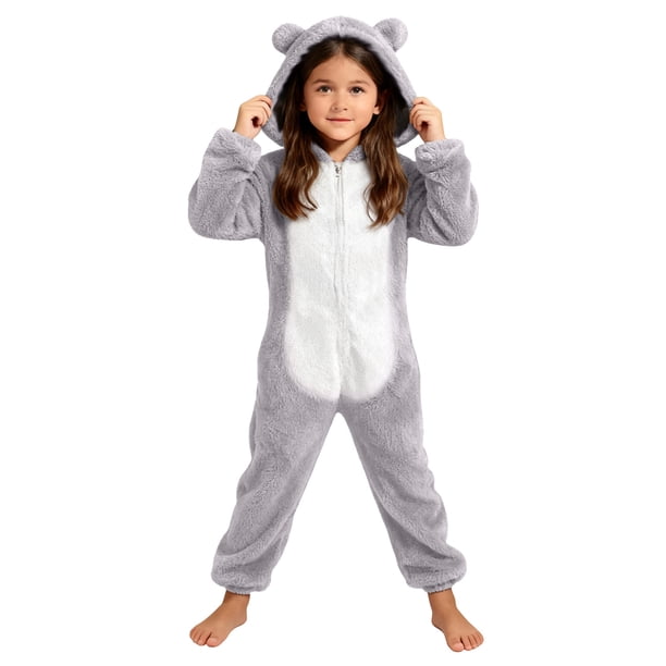 Mono de manga larga con capucha para niñas, pijama informal de invierno cálido, ropa de dormir para mujer, pantalones de terciopelo ártico de doble cara