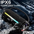 thumbnail image 5 of STONEGO Portable Handheld Bluetooth Speaker, Bluetooth 5.3 Wireless RGB Flash Dual Speakers, TWS Heavy Bass Stereo, IPX6 Waterproof, USB-C Charging, 3000mAh Battery, with FM Mode, 5 of 11