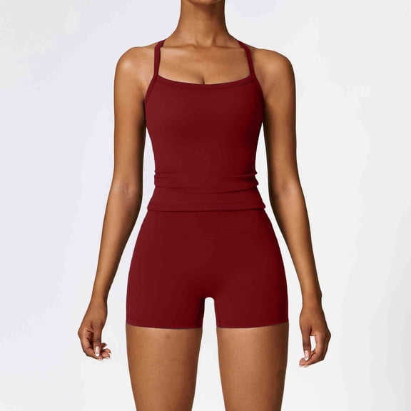 Uobin Women 2 Piece Workout Sets Padded Gym Yoga Tank Top High Waisted Biker Shorts with Pockets