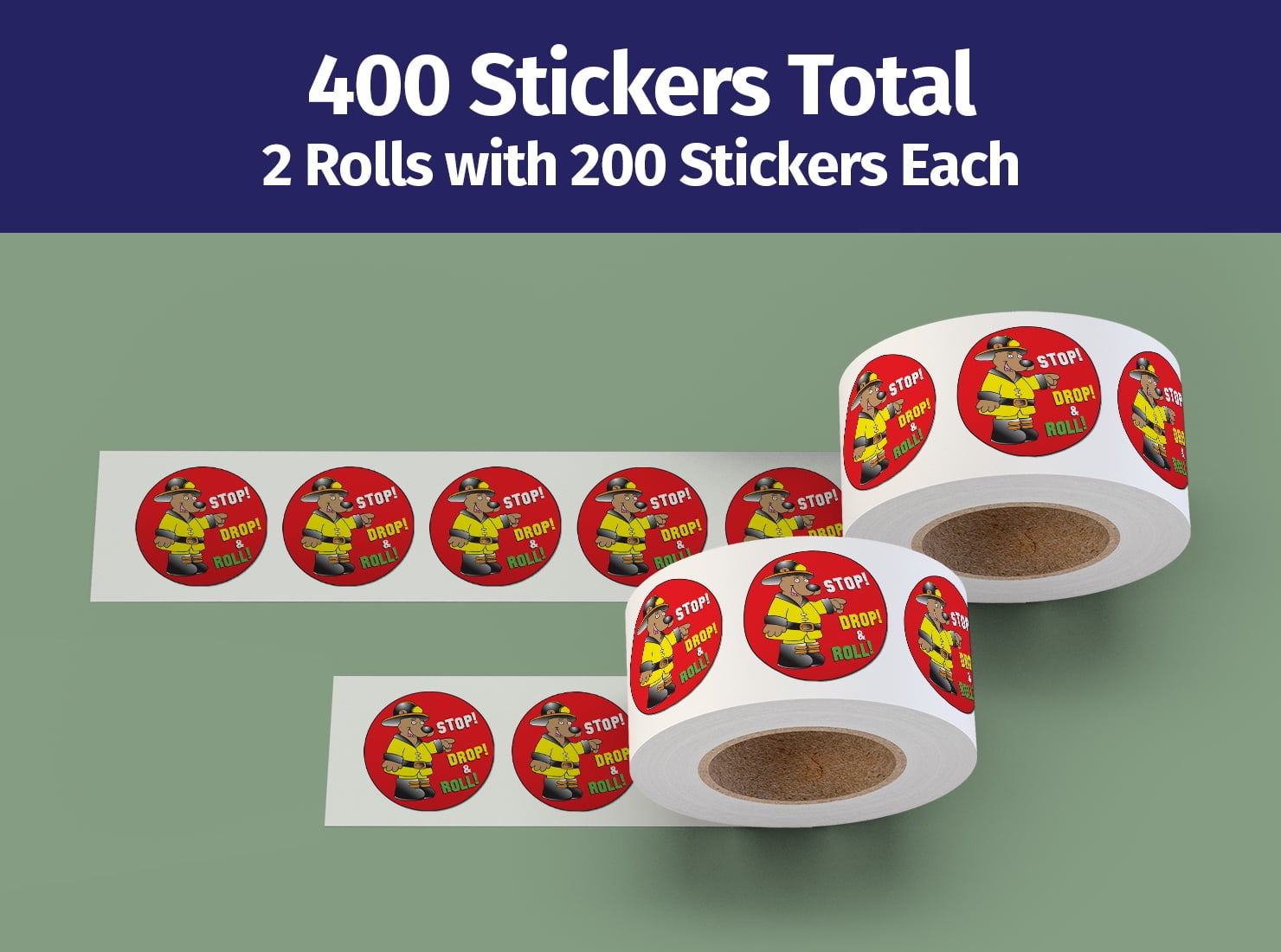 ZoCo: Stop Drop & Roll Fire Safety Sticker Roll - 400 Stickers