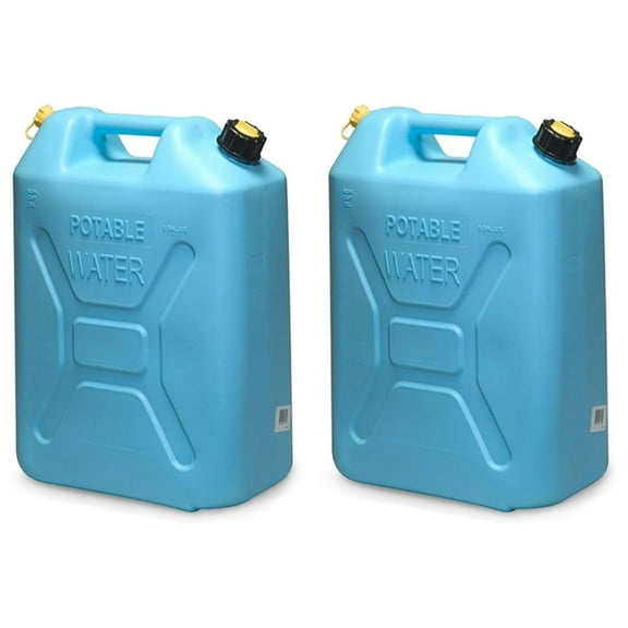 Portable Plastic Military Style Food Grade 5 Gal Water Jug Container with Reversible Spout for Camping & Emergency Storage, Blue 2 Pack