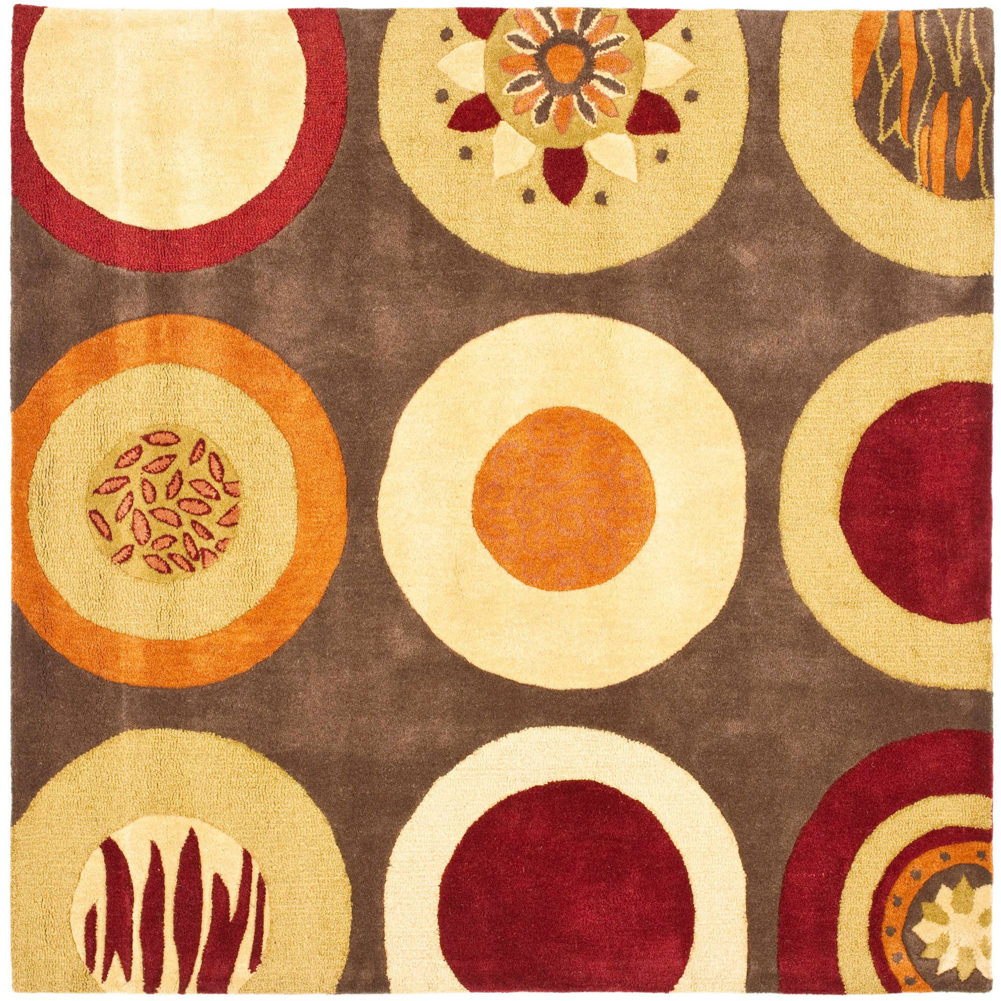SAFAVIEH Soho Selma Geometric Wool Area Rug, Brown/Multi, 6' x 6' Square