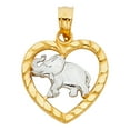 thumbnail image 2 of Wellingsale 14K Two 2 Tone White and Yellow Gold Polished Diamond Cut Ornate Heart Shaped Elephant Wildlife Pendant, 2 of 4