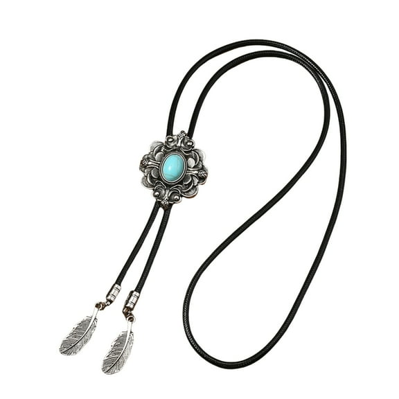 Aellinatey Western Cowboy Vintage Bolo Tie Leather Rope Antique Floral Turquoises Necktie