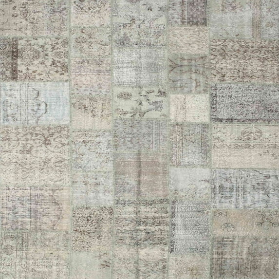 Ahgly Company Indoor Square Contemporary Pale Silver Gray Patchwork Area Rugs, 4' Square