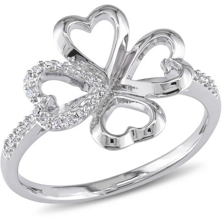 Miabella Diamond Accent Sterling Silver Heart-Clover Ring