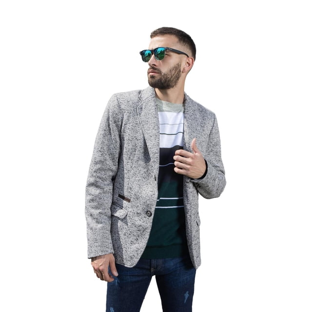 Blazer Booz blanco André Badi con carteras decorativas y parches de gamuza en codos