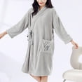thumbnail image 2 of Htigea Long Sleeve Bathrobe for Women Velvet Short Robe Cute Lace-Up Nightgown Soft Comfy Absorbent SPA Bath Robes Gray,Free Size, 2 of 6
