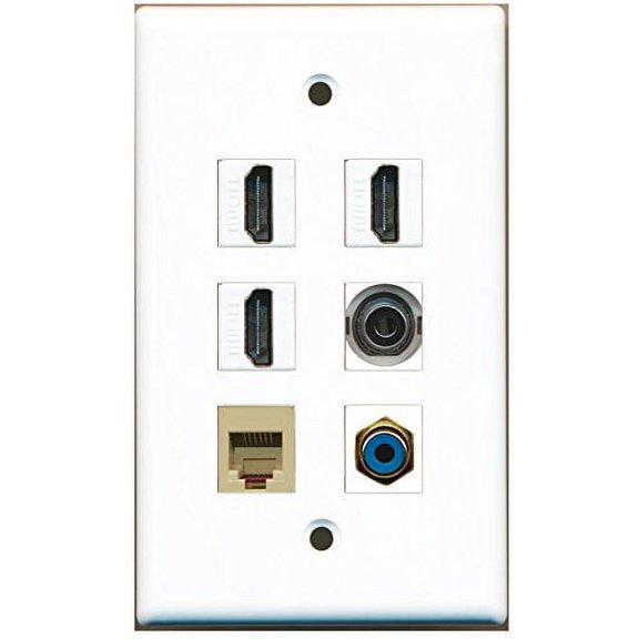 RiteAV - 3 HDMI 1 Port RCA Blue 1 Port Phone RJ11 RJ12 Beige 1 Port 3.5mm Wall Plate