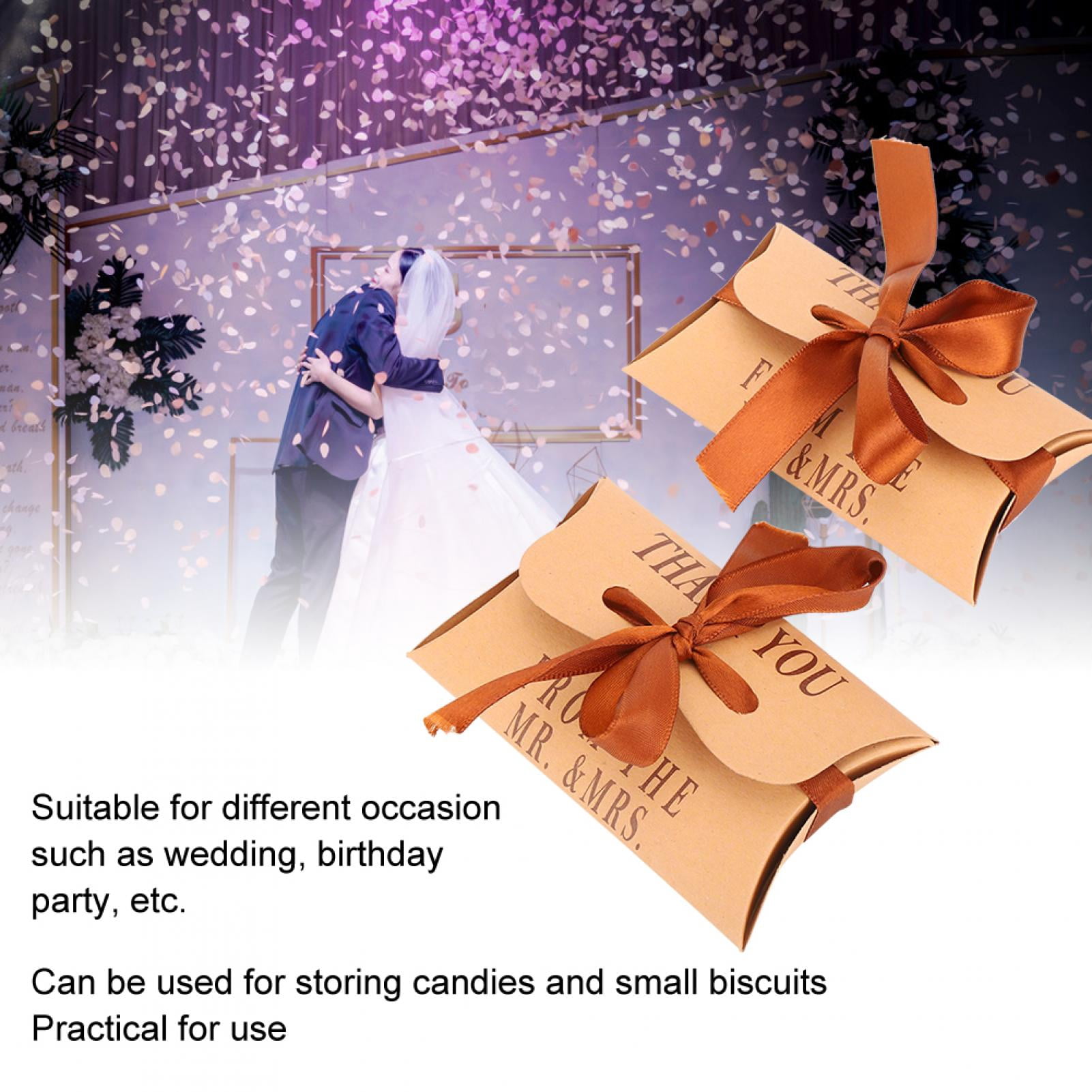 Boîtes Dragées Papier Kraft Forme Oreiller - Lot De 50 Avec Ficelle - Pour Mariage, Anniversaire, Fête - À Monter Soi-même