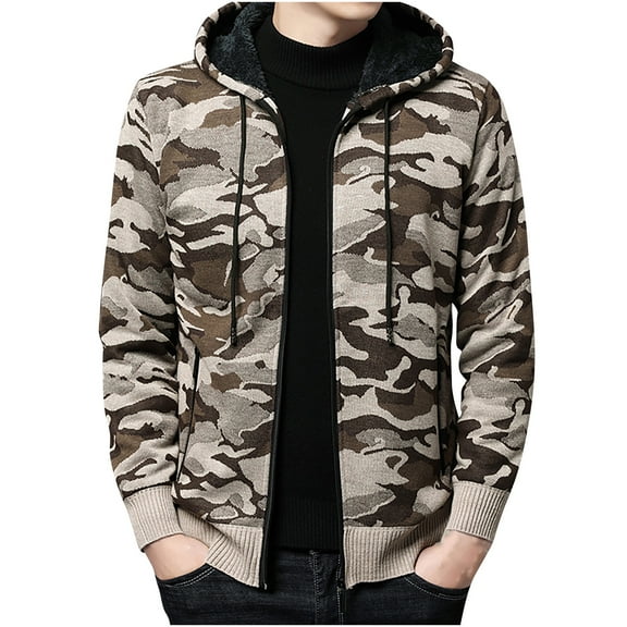 Fesfesfes Fall/winter Hoodie Tops Men's New Style Velvet Hooded Long-sleeved Knitted Warm Jacket Clearance Under $10