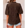 thumbnail image 2 of Blusa PRETTYGARDEN Cuello en V con Encaje Calado Café M, 2 of 7