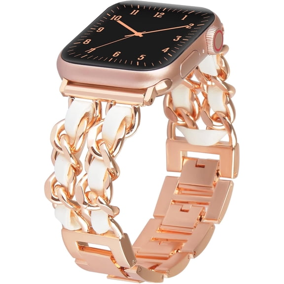 XIHAMA Watch Strap, Compatible with Apple Watch Series10 9 8 7 6 5  38/40/41/42/44/45/46/49mm,  Metal Strap Leather Over Metal Chain, Cowboy Style, Replacement iWatch