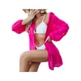 thumbnail image 4 of Genuiskids Women's Cover Up Shirt V-Neck Swimsuit Beach Summer Bikini Cover Up Beachwear Button Down Sheer Bathing Suit Loose Long Cardigan Shirt Dress, 4 of 5