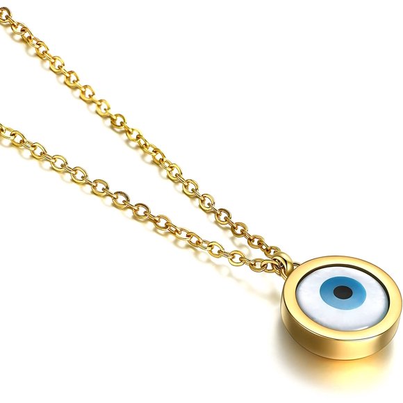 Gold Evil Eye Protection Necklace for Women, Girls Mal De Ojo Necklace Stainless Steel Nazar Amulet Jewelry