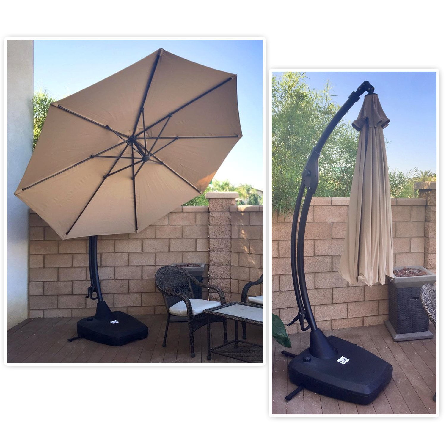 Grand Patio 10 Ft Patio Umbrella With Crank Handle And Base 8 Ribs Large Curvy Aluminum Offset Umbrella Walmart Com Walmart Com