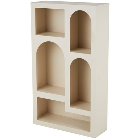 DecMode 28" x 48" Cream Metal Geometric 5-Tier Shelving Unit with Arched Block Shapes, 1-Piece