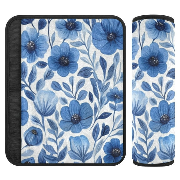 2 Car Seat Belt Covers S Size 6.5*6.5 Inches Car Seat Belt Shoulder Pad Backpack Shoulder Pad Stroller Belt Cover Blue Flower Cartoon