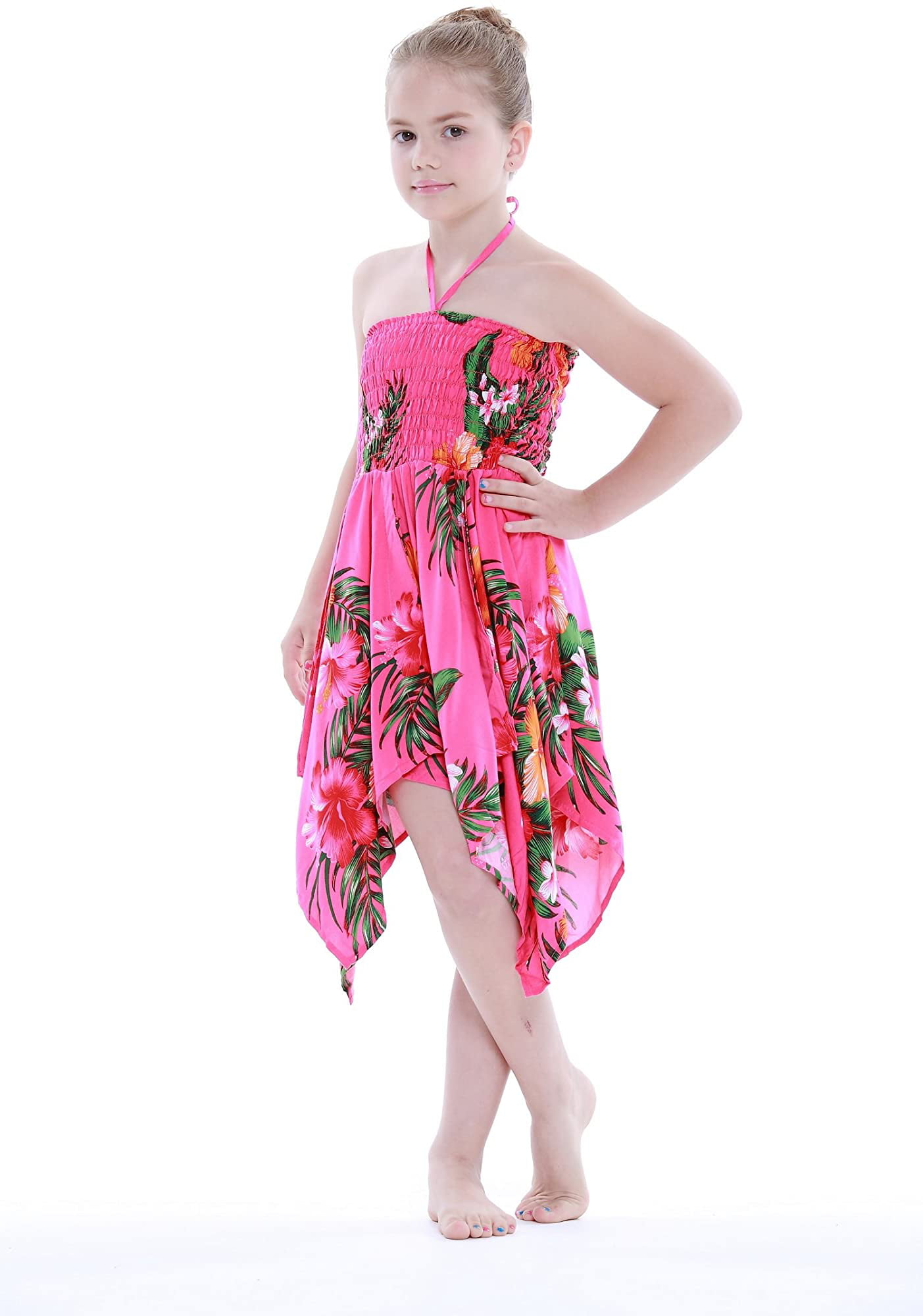 Girl Hot Pink Hawaiian Luau Dress in Various Styles