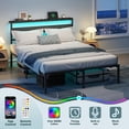 thumbnail image 4 of Satifur Queen Size Bed Frame with Upholstered Headboard & Shelf, LED Lights & USB Charging Station, Metal Black, 4 of 10