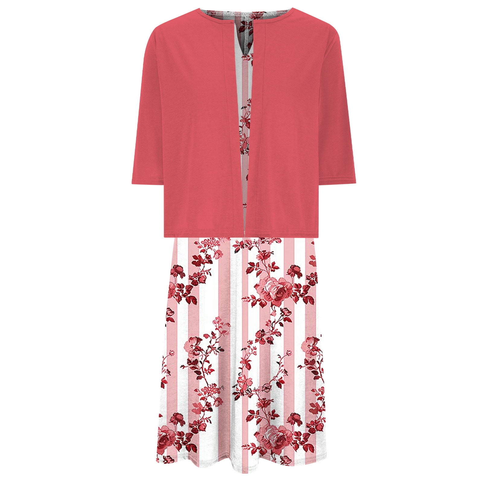 Women Dresses for Special Occasions Summer Two-Piece Printed V-Neck Elegant A Line Tank Dress And Half Sleeve Cardigan Tops Set Suit Plus Size Ladies Skirt Party Elegant UK For Prom