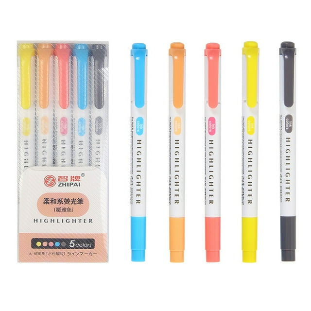 amdohai Dual Tip Highlighter, Broad Chisel and Fine Point, Assorted Colors, 5 Count