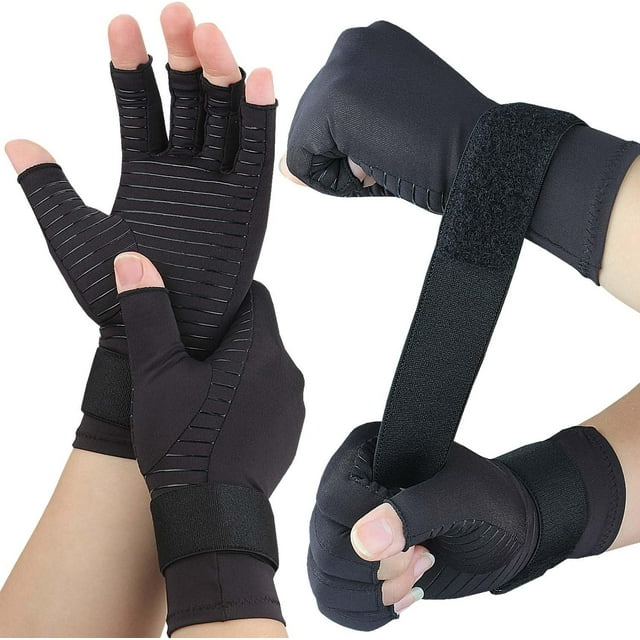 2 Pairs Pack Compression Gloves for Women Men, Copper Arthritis Gloves for Hand Pain Relief, Carpal Tunnel Wrist Support, Rheumatoid, Joint Swelling,Fingerless for Computer Typing(Small/Medium)