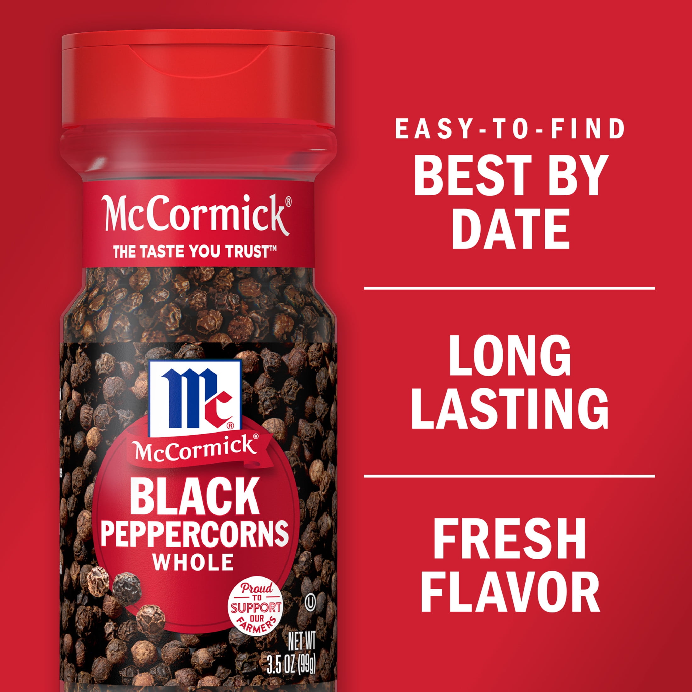 (12 pack) McCormick Non-GMO Kosher Whole Black Pepper, 3.5 oz Bottle