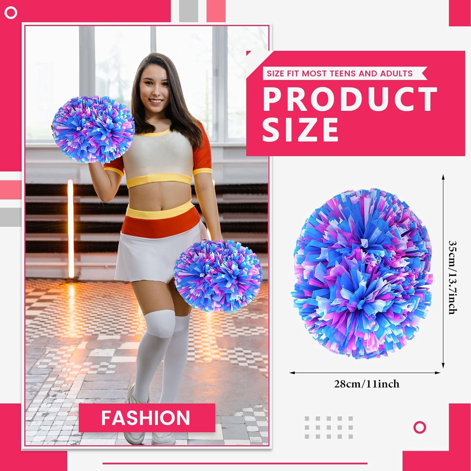20 PCS pom poms Cheer, 13.8inch Sports Dance for Sports Team Spirit Cheering with Handle