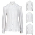 thumbnail image 2 of fheaev Button Down Shirts for Women Gothic Shirt Vintage Pleats Long Sleeve Stand Collar Top/Shirt, 2 of 8
