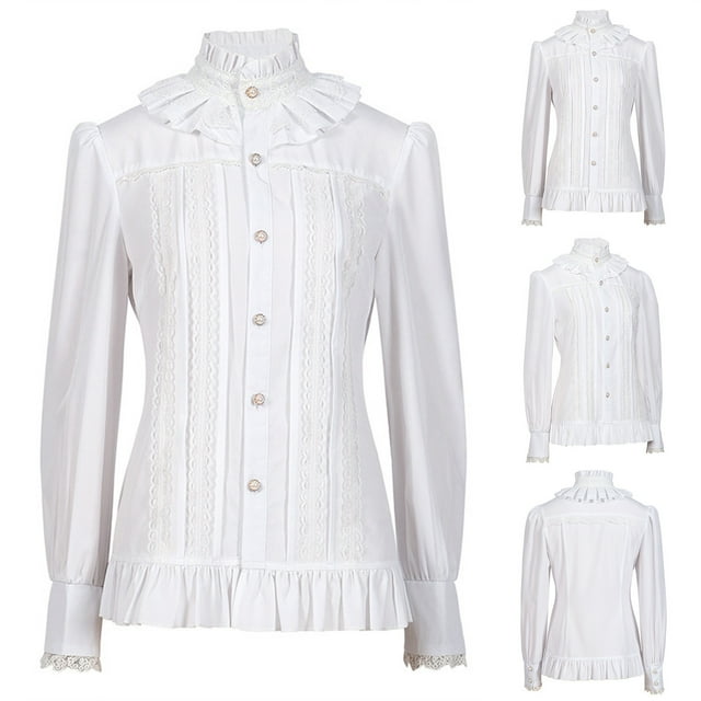 Ailaofu Women Victorian Blouse Gothic Shirts Vintage Lace Long Sleeve Ruffled Blouses with a Bow Button Down Shirt