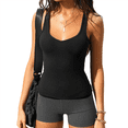 thumbnail image 2 of Camisetas de Tirantes de Verano para Mujer, Camisetas Sin Mangas con Cuello Cuadrado y Corte Bajo, Camisetas Acanaladas, Camisetas Básicas Informales Ajustadas Negro S, 2 of 8